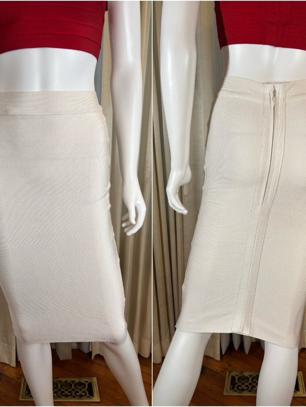 Off White Cream Bandage Pencil Skirt Size S High Waist Knee Length Bodycon Y2K